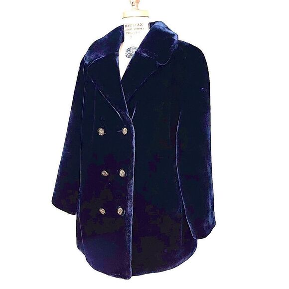 Vintage Black Faux Fur coat  Short double breasted- Borgazia for Russel Taylor - Picture 1 of 12